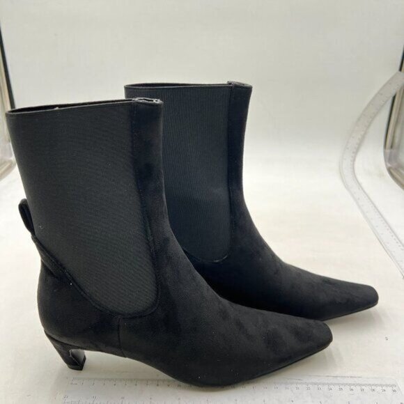 Milooey shoes Women's Square Toe Ankle Boots Low Heel Elastic Chelsea ,Black - Picture 4 of 8